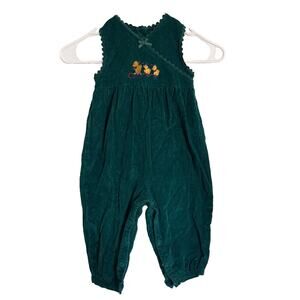 Vintage Corduroy Jumper Baby 24 months- Forest Green with ducks